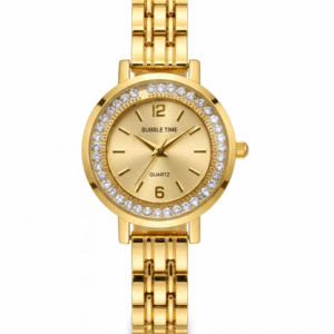 Bubble Time Gold Luxury Women’s Watch – Crystal Bezel Quartz