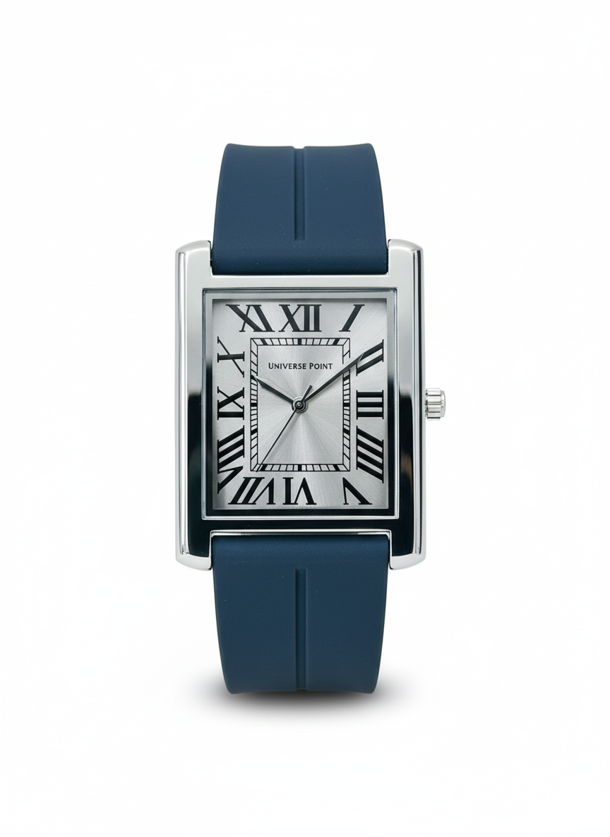 Classic Rectangle Watch with Navy Strap